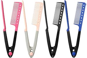 Heat-resistant V Hair Styling Comb, 4 Pieces v shaped Hair Straightening Comb For Flat Iron, Professional Smoothing Grooming 