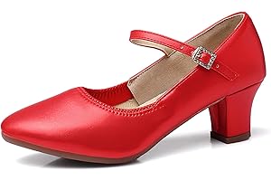 DADAWEN Women's Ankle Strap Mary Jane Character Shoes Latin Salsa Ballroom Dance Shoes