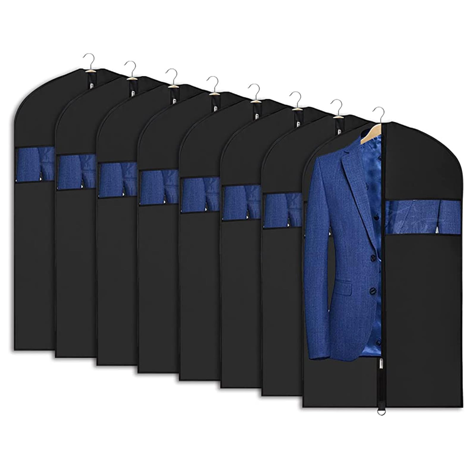 Univivi Garment Bag 43 inch Suit Bag for Storage (Set of 8), Foldable Washable Clear Lightweight Garment Bags for Costumes Suits Coats (60cm*109cm)