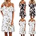 Kbook Women's Floral Cold Shoulder Ruffle Loose Casual Strap Pleated Mini Dress