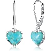 Phyonio Heart Natural Turquoise Earrings for Women - Top AAA Grade, Hypoallergenic 925 Sterling Silver Leverback Dangle Earrings, Trendy Jewelry Gifts for Her