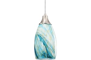 KARYFINE Art Glass Mini Pendant Lights for Kitchen Island Blown Art Glass Pendant Light Shade Hanging Ceiling Lights with Brushed Nickel Finish for Kitchen Counter bar,Dining Room Blue Mixing Yellow-1P