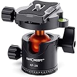 K&F Concept Professional 28mm Metal Tripod Ball Head 360 Degree Rotating Panoramic with 1/4 inch Quick Release Plate Bubble L