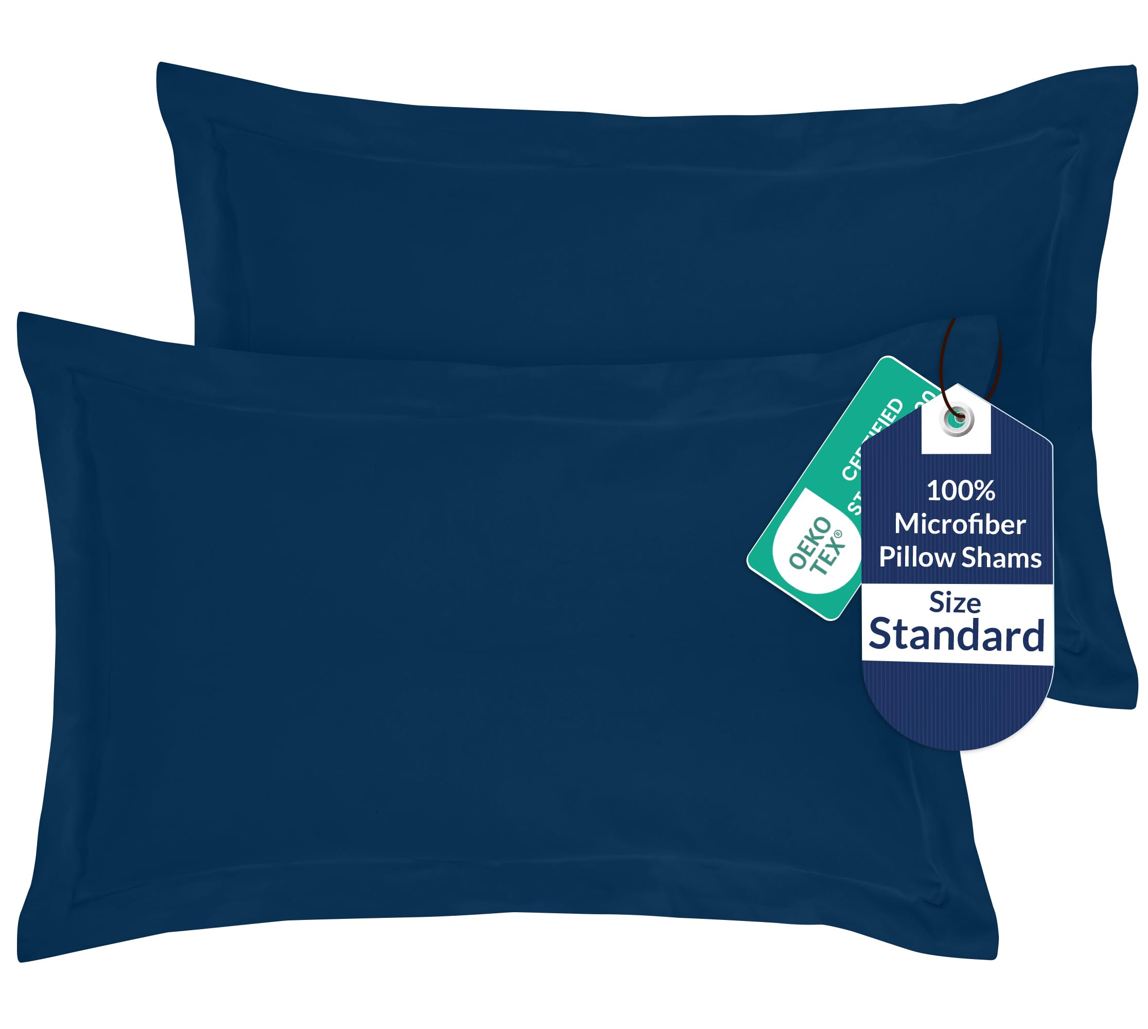Royale Linens Pillow Shams 2 Pack Standard Size 20x26 Inch- Brushed 1800 Microfiber - Bed Pillow Shams, Wrinkle Resistant Super Soft and Cozy- Back Overlap Closure - Oxford Pillowcase (Standard, Navy)