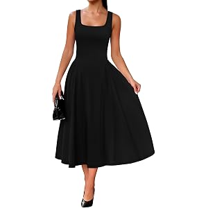 OFEEFAN Summer Dresses for Women Square Neck Corset A Line Maxi Dress Ruffle Ruched Waist Flowy Outfits