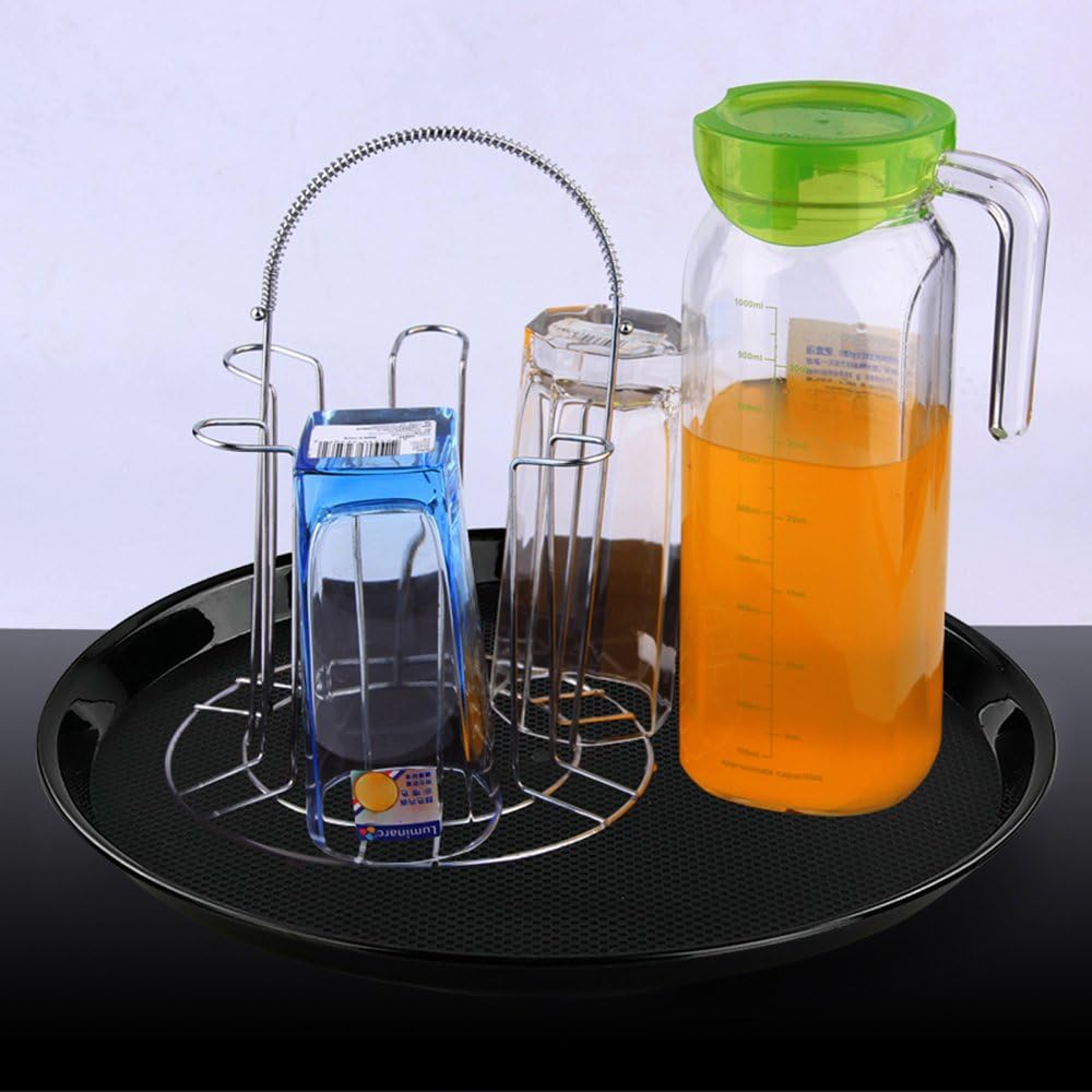 Set of 4 Black Round Serving Trays Plastic Beverage Snack Lightweight