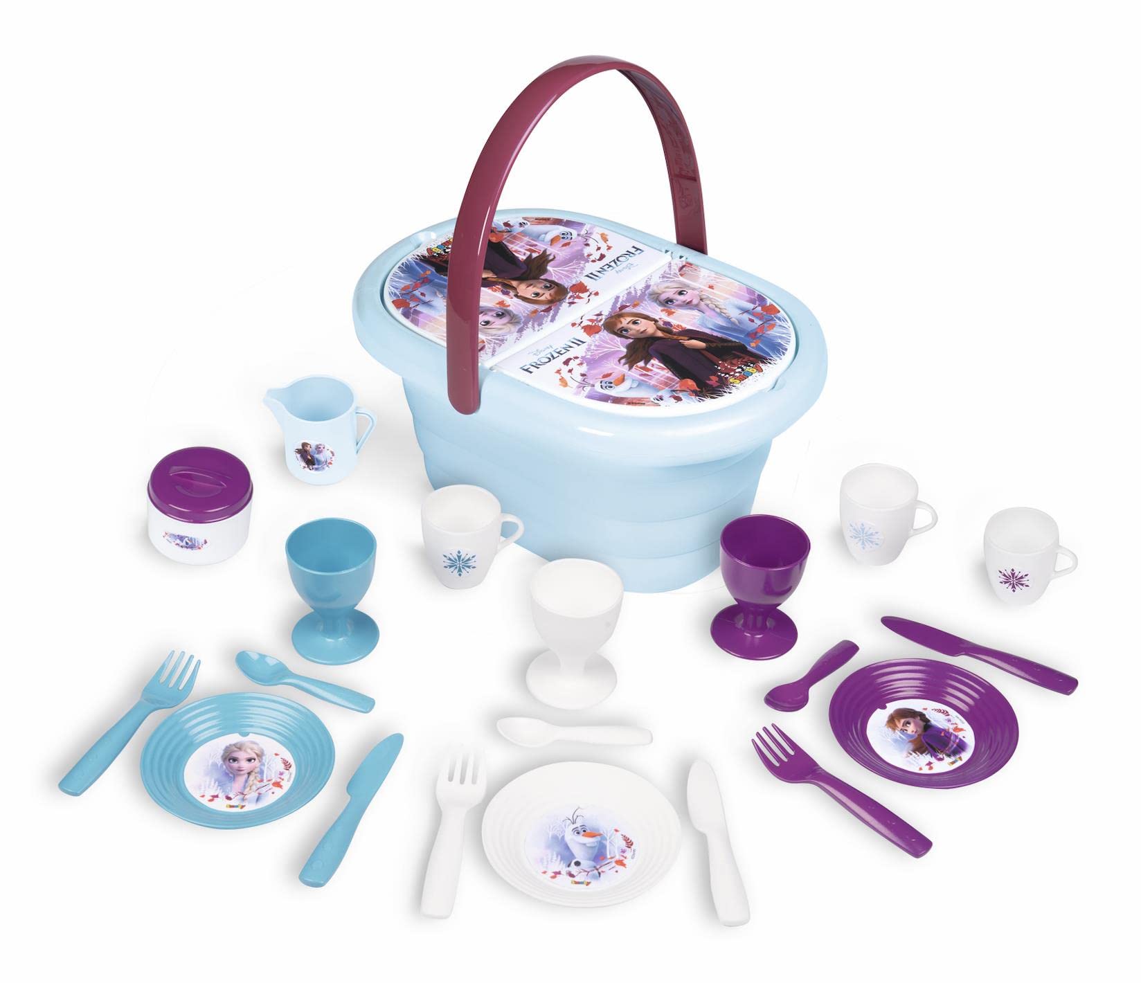 Disney Frozen 2 Childs Picnic Basket | Pretty Picnic Basket with Folding Lid Plus 20 Colourful Accessories | Ages 3 and up