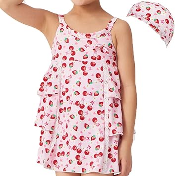 Amazon Co Jp Laqua ラクア キッズ レースとフリル付きワンピース水着 帽子付き 女の子 21ccb216 10カラー 100 110 1 130 スポーツ アウトドア