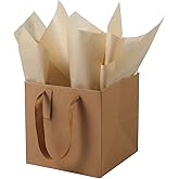 LFCXHTY 10 Pack Square Gift Bags with Tissue Paper Solid Medium Brown Gift Bags with Handles for Party Favor Bag (10x10x10 In, Kraft Brown)