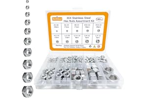 BERKEBUN Hex Nuts Assortment Kit 4#40,6#32,8#32,10#24,10#32,12#24, 1/4"-20,5/16"-18,3/8"-16,1/2"-13 Hardware Nuts,Metal Nuts, Steel Nut,Stainless Hex Nuts Set(150 pcs)