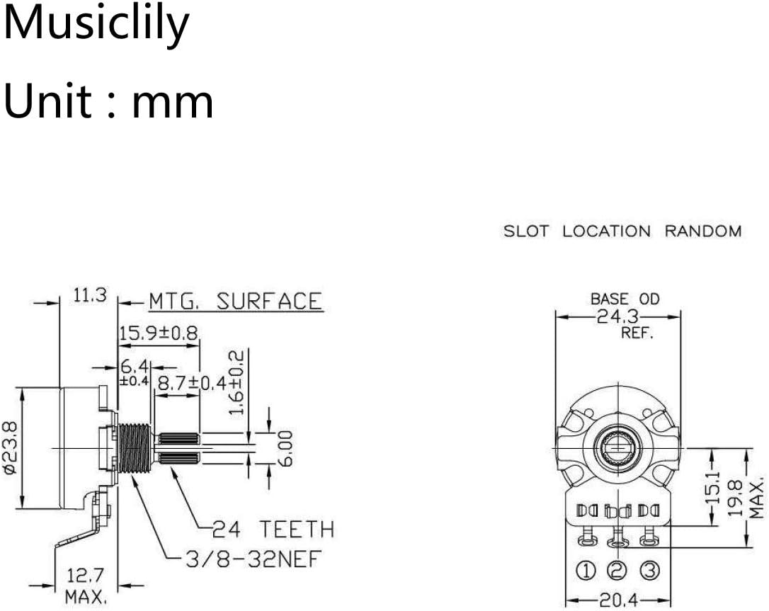 CTS 450 B500K Pot Standard Split Shaft 3/8 Inch 10% Linear Taper Potentiometer for Electric Guitar Bass - Image 5