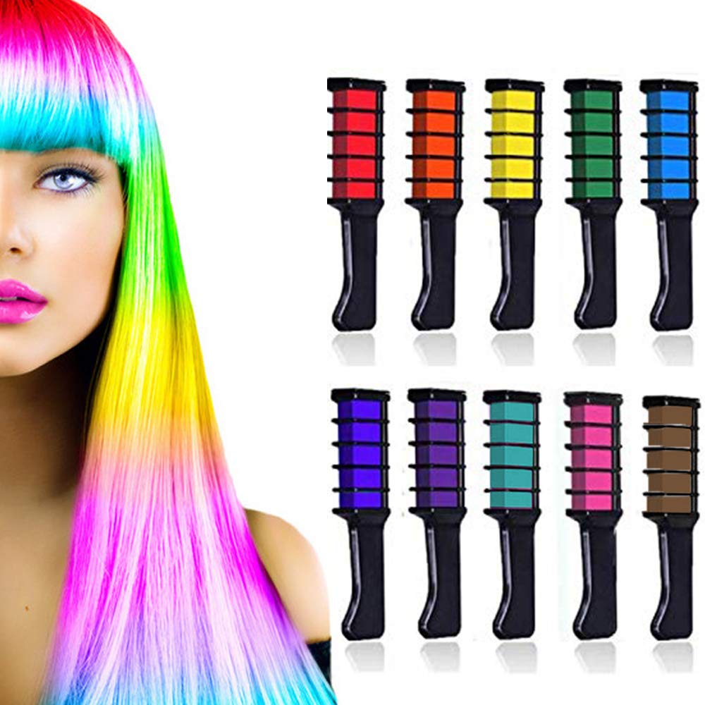 Jakuva 10 colors Temporary Hair Chalk Comb, Washable Hair Color Comb Dye for Men and Women Hair Dyeing Cosplay Parties: Beauty