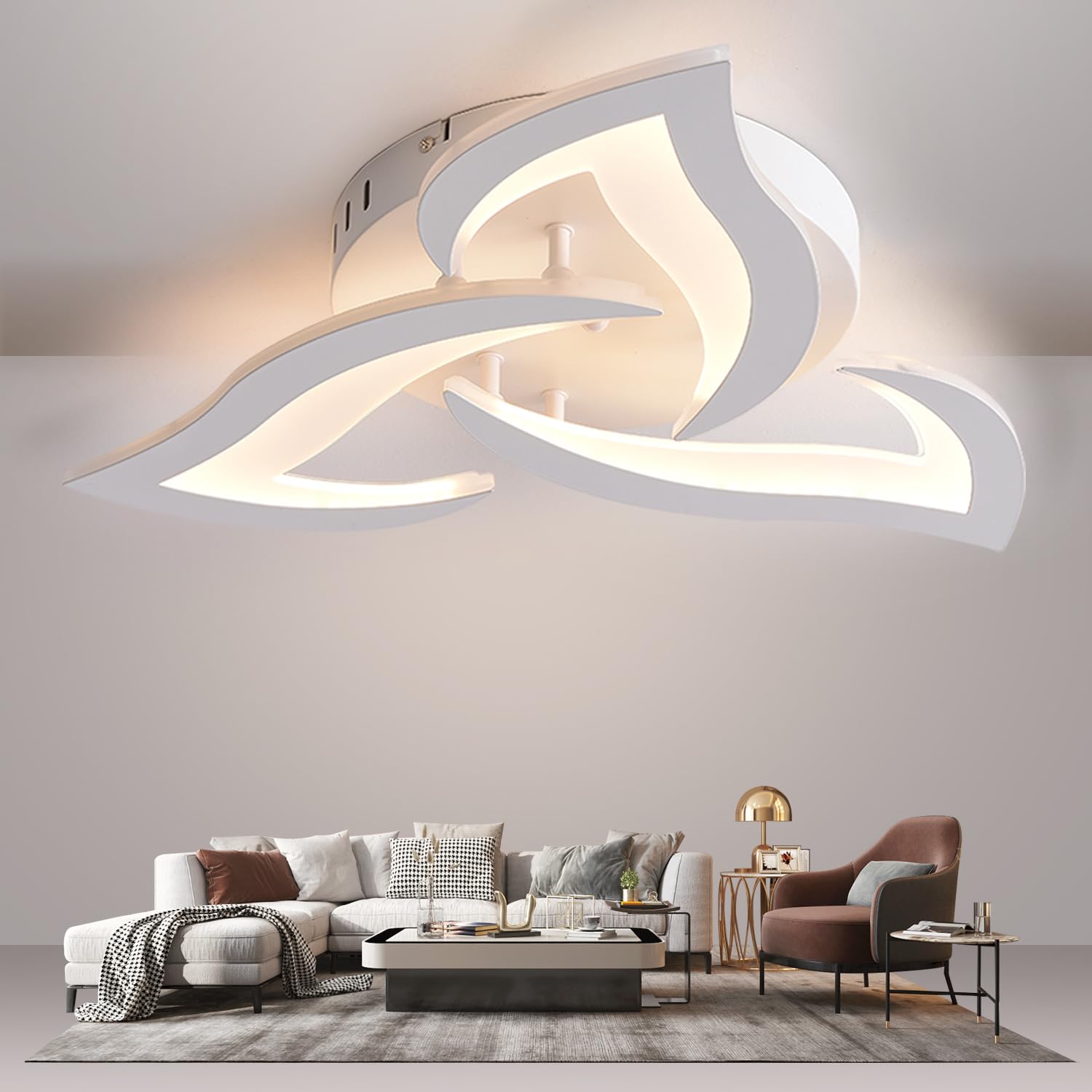 KAUCQI LED Ceiling Light 56CM 15W Modern LED Ceiling Lamp 3000K 1500LM Children's Room Light Petal Lamp for Living Room Bedroom Kids Room