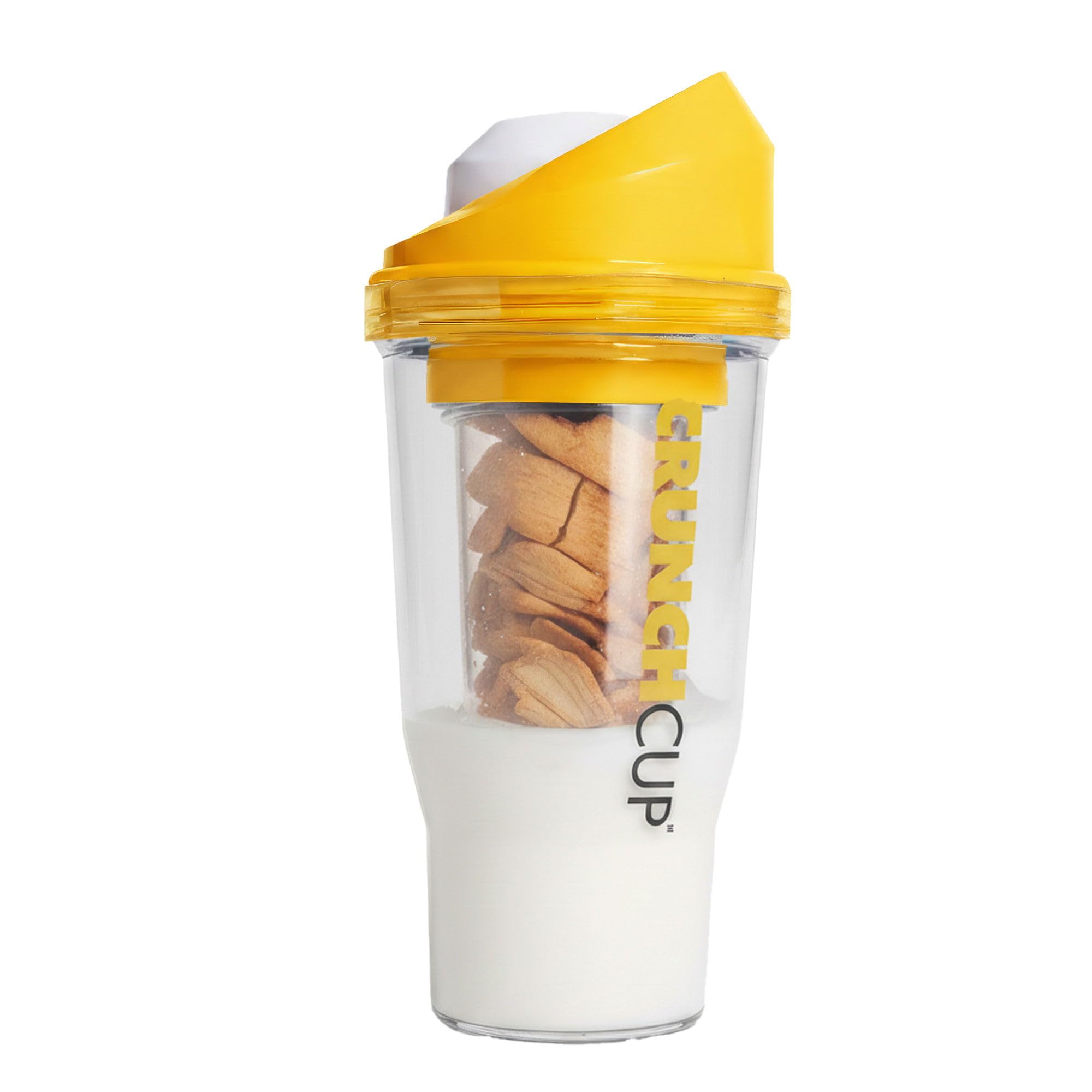 CRUNCHCUP XL Yellow - Portable Plastic Cereal Cups for Breakfast On The Go, to Go Cereal and Milk Container for Your Favorite Breakfast Cereals, No Spoon or Bowl Required