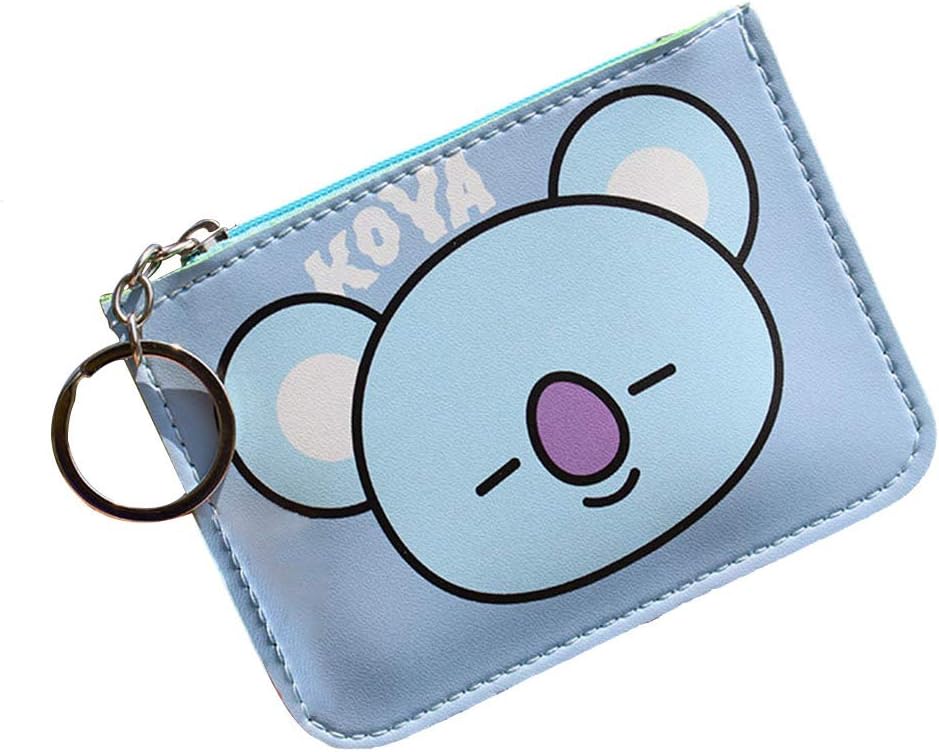 KPOP BTS Bangtan Boys Keychain Wallet Leather Zip Credit Card Holder with ID Window