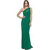 Betsy & Adam Womens Women's Floor-Length, One-Shoulder Dress with Side Ruched Detail