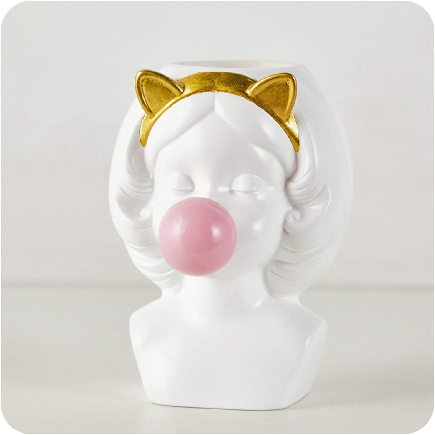 Zalin Nordic Creative vase Human Head Lovely Bubble Gum Girl Rabbit Cat Flower Arrangement Modern Home Decoration Flower Pot Wedding,White cat