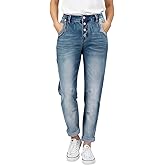 Madrirdma Straight Leg Jeans for Women Mid Rise Stretchy Casual Button Fly Trendy Jeans Wash Denim Pants