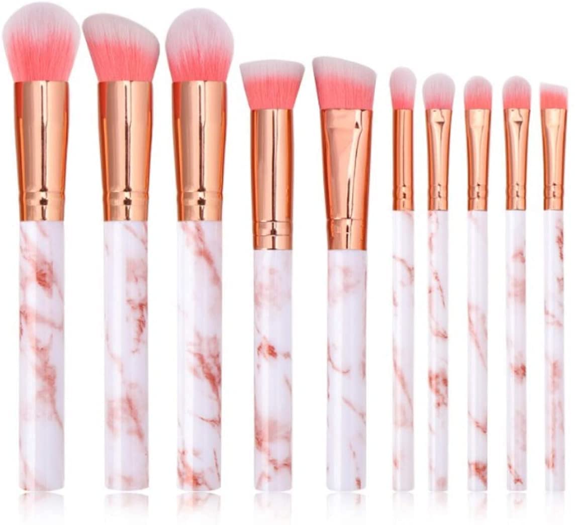 ZMA Makeup Brush Set, Synthetic Makeup Brush Beauty Tool for Eye Shadow, Powder Blush, Foundation Powder, Concealer Lip & Trimming - Marble Professional Makeup Brushes Set of 10pcs (Orange)