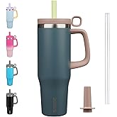 BJPKPK Insualted Tumblers with Handle and Straw 40oz Stianless Steel Travel Coffee Mug Thermal Cups with Lid,Navy Blue