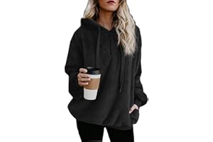 ReachMe Womens Oversized Sherpa Pullover Hoodie with Pockets Fuzzy Fleece Sweatshirt Plaid Fluffy Jacket Coat