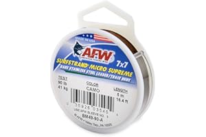 AFW American Fishing Wire Surfstrand Micro Supreme Bare 7x7 Stainless Steel Leader Wire- Fishing Leader Line for Saltwater, 13lb Test - 20lb Test, Camo Color, 5m Length