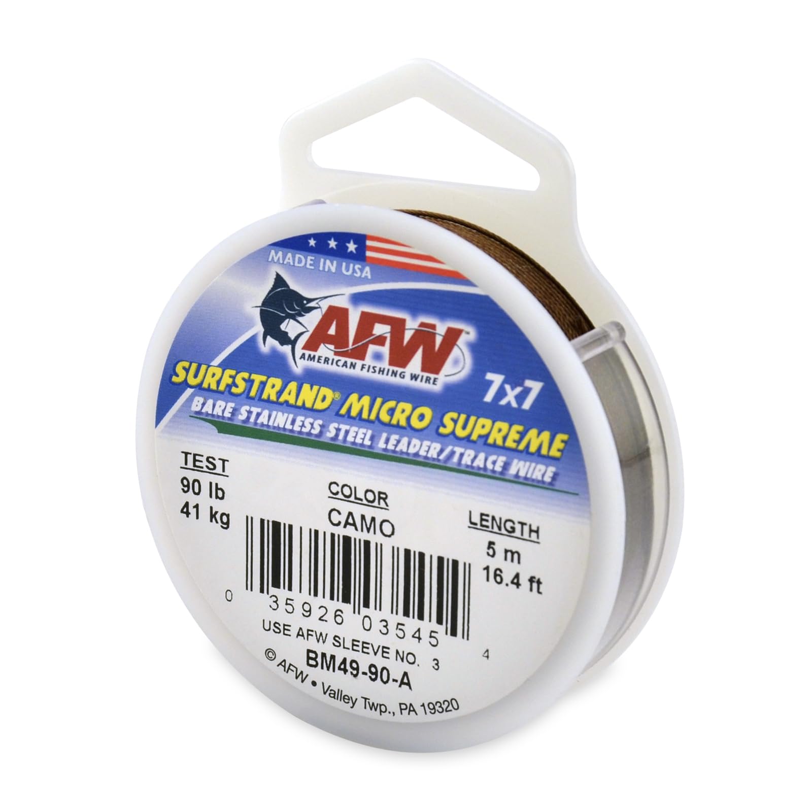 American Fishing Wire Surfstrand Micro Supreme, Bare 7x7 Stainless Steel Leader Wire, 90 lb Test, 0.027" Diameter, Camo, 5m