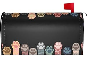 VARUN Magnetic Mailbox Cover Colorful Cat Paws Post Box Cover Wrap Animal Pet Black Background Cute Painting Decoration Garden Outdoor Standard Size 21 x 18 in