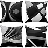 Emvency Set of 4 Black Throw Pillow Covers Modern Abstract Grey Stripes Gray White Acrylic Bold Decorative Pillow Cases Home Decor Square 18x18 Inches Pillowcases