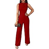 DAAWENXI Women's Casual Sleeveless Jumpsuits Dressy Mock Neck Wide Leg Pants Rompers One Piece Jumpers