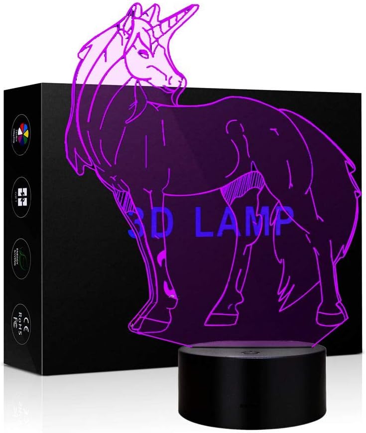 3D Illusion Lamp LED Optical Unicorn Night Light 7 Colors Touch Switch Table Desk Lamp for Childrenroom Theme Decoration and Children Family Holiday Gift