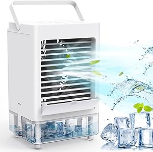 Personal Air Cooler, Portable Air Conditioner Fan with 1/2/4/8H Timer, 5000mAh Rechargeable Battery Operated 3 Wind Speeds & 3 Refrigeration, Ice Cooler Fan for Home Bedroom Office Outdoor