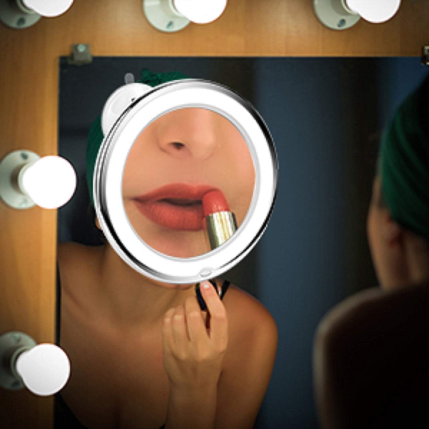 KOOLORBS 10X Magnifying Makeup Mirror with Lights, 3 Color Lighting, Intelligent Switch, 360 Degree Rotation, Powerful Suction Cup, Portable, Good for Tabletop, Bathroom, Traveling: Beauty
