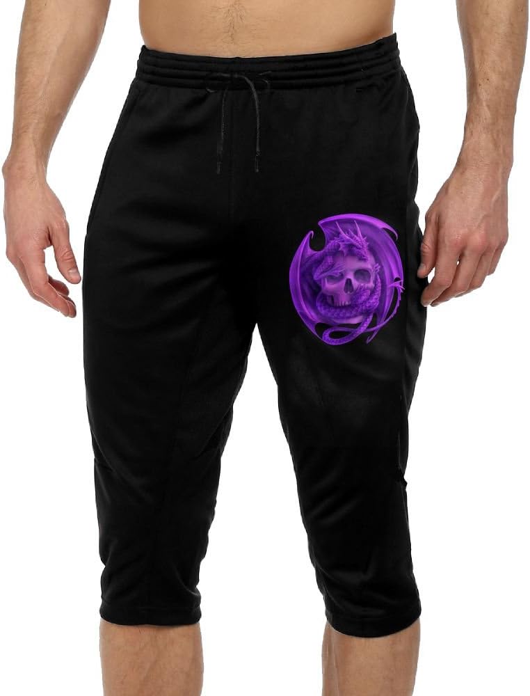 Men's Purple Dragon Skull Running Pants With Drawstring