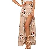 ForeMode Women Boho Print High Waist Side Wrap Bohemian Asymmetric Hem Maxi Long Skirt One Size