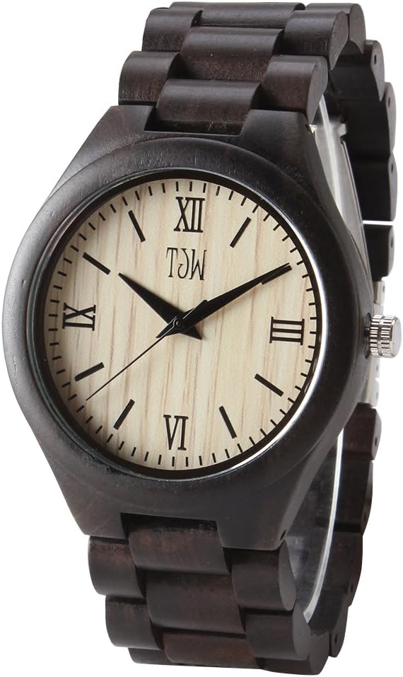TJW Mens Wooden Watches Analog Quartz Handmade Casual Wood Wrist Watch for Men 6006