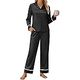 Blooming Jelly Women's Silk Satin Pajamas Long Sleeve Button Down 2 Piece Lounge Set Striped Loungewear Sleepwear