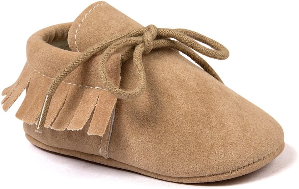 Frontonline Infant Boys Fringe Pu Suede Leather Lace-Up Moccasin Crib Shoes Khaki 6-12 Month