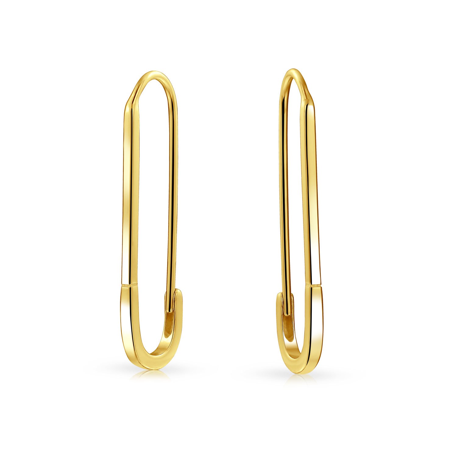 Inspirational Symbol Support For displaced people Safety Pin Threader Drop Earrings For Women Teen Gold Plated .925 Sterling Silver