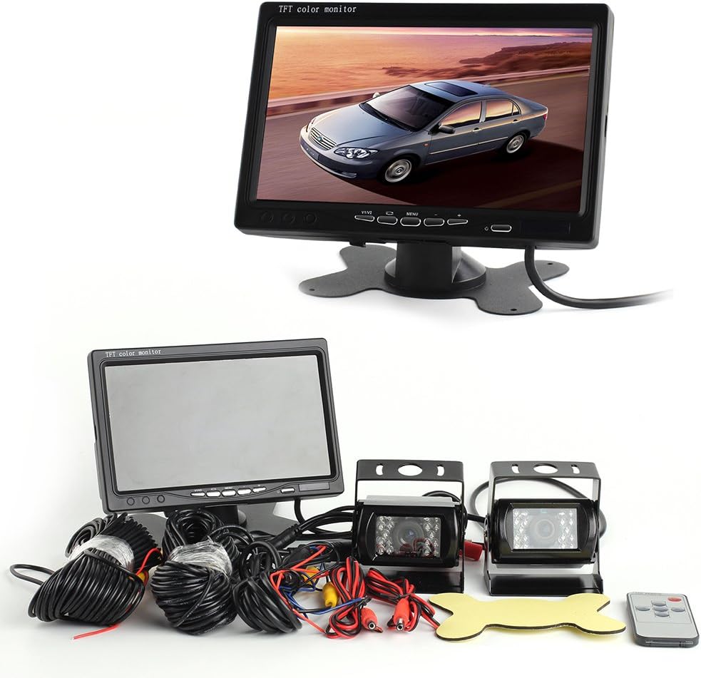 'Hsrpro® Dous Waterproof Reversing Camera for 2x for Front & Hnten 7 Colour Monitor for Car Truck Trucks Bus and Vehicles Cars Car Camera with Night Vision