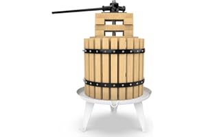 SQUEEZE master Fruit Press-3.17 Gallon/12L-Solid Wood Basket Wine Press-Vintage traditional juicer-6 Press Wooden Blocks-Pole Handle Bar for Juice,Wine,Cider-1 free filter bag included