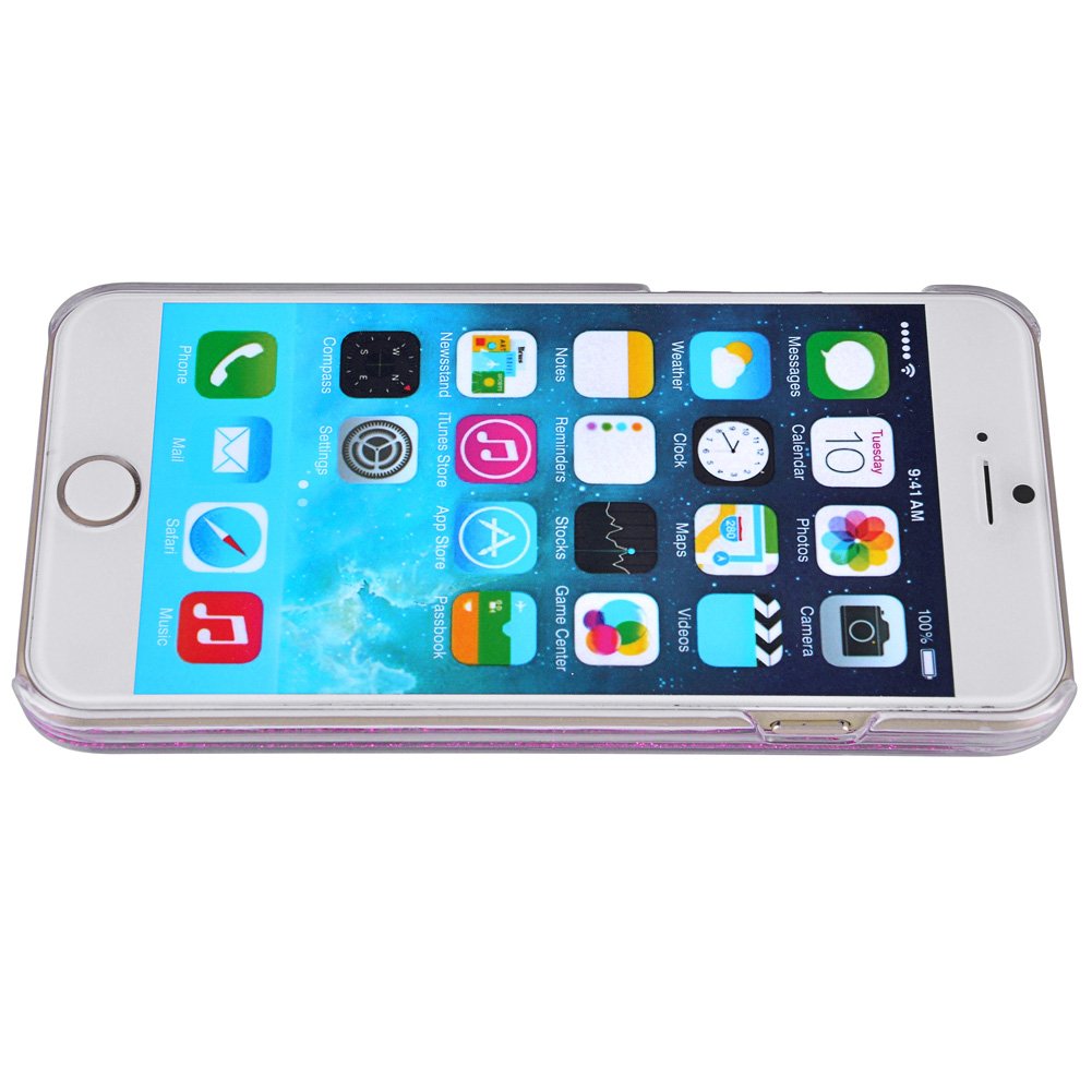 Yoption Transparent Plastic 3D Glitter Quicksand and Heart Liquid Case for iPhone 6 6s 4.7\