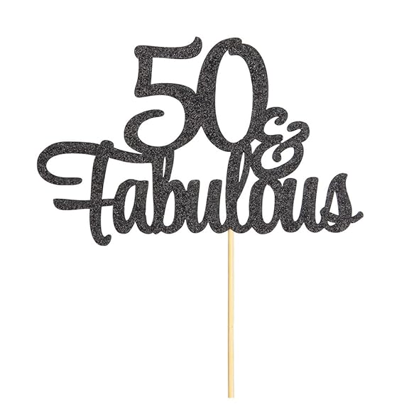 Black Glitter 50 & Fabulous Cake Topper 50th Birthday / 50th