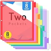 Forvencer 8 Count Dividers with 2 Pockets,8 tabs Binder Dividers with tabs | Dividers for 3 Ring Binder Organizer,School Supplies, Multicolor, 1 Set