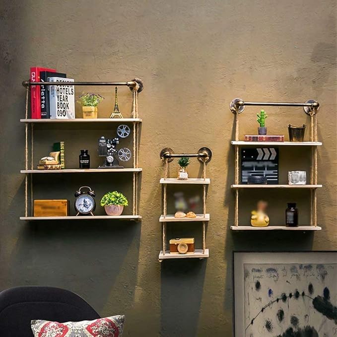 LGR Schwimmende Regale, Weinregale, Industrierohrregale mit Holz