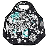 Lionkin8 Insulated Neoprene Lunch Bag Elephant Designer Reusable Tote Handbag Food Container for School Work Outdoor