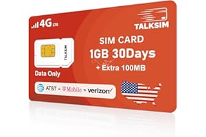 TALKSIM Data SIM Card 1.1GB 30Days Support Verizon, AT&T and T-Mobile, 4G LTE USA SIM Compatible with Unlocked Security Camera/GPS Tracker/Router/Mobile WiFi Hotspot/Tablet iot Devices