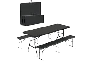 6 FT Black Picnic Folding Table Set with 2 Benches, Portable Patio Dining Sets for Backyard, Lawn, Event, Party, Camping