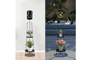 giole 2 Pack Outdoor Floor Lamp with Butterfly Hollow Pattern, Waterproof Solar Floor Lamp with Plant Stand Easy Install Outdoor Lantern Decor for Patio Porch, Yard (50 Inch Tall)