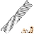 BRILLIRARE Dog Grooming Comb Pet, Stainless Steel Cat Combs with Rounded Teeth, Professional Metal Tear Stain Remover, Dematting Tool for Small, Medium & Large Pets-7.5in